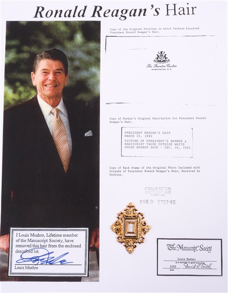 RONALD REAGAN HAIR SAMPLE WITH COA FROM LOUIS MUSHRO 