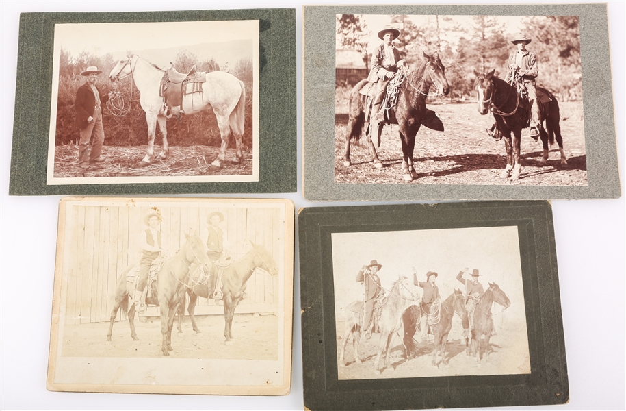 EARLY 1900s COWBOYS & HORSES CABINET CARDS - LOT OF 4