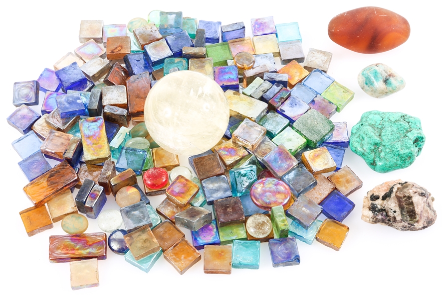 QUARTZ SPHERE, ROCK MINERAL SPECIMENS & MOSAIC GLASS TILES