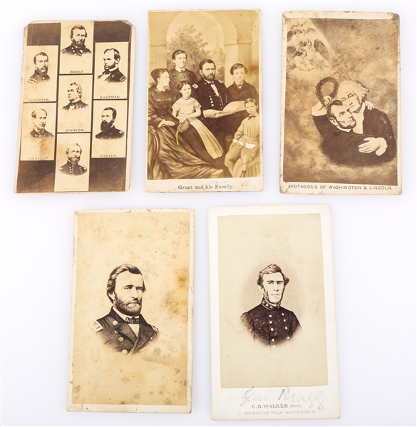 CARTE DE VISITES CIVIL WAR NOTABLE FIGURES - LOT OF 5