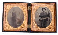 19TH C. 1/6 PLATE TINTYPE PORTRAITS & GUTTA PERCHA CASE