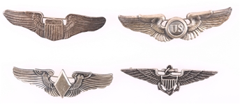 US MILITARY STERLING SILVER WINGS - LOT OF 4