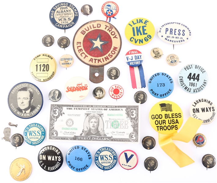 POLITICAL BUTTONS, EMPLOYEE BADGES, & MORE
