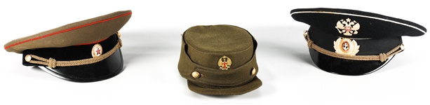 RUSSIAN MILITARY PEAKED CAPS & HAT - LOT OF 3