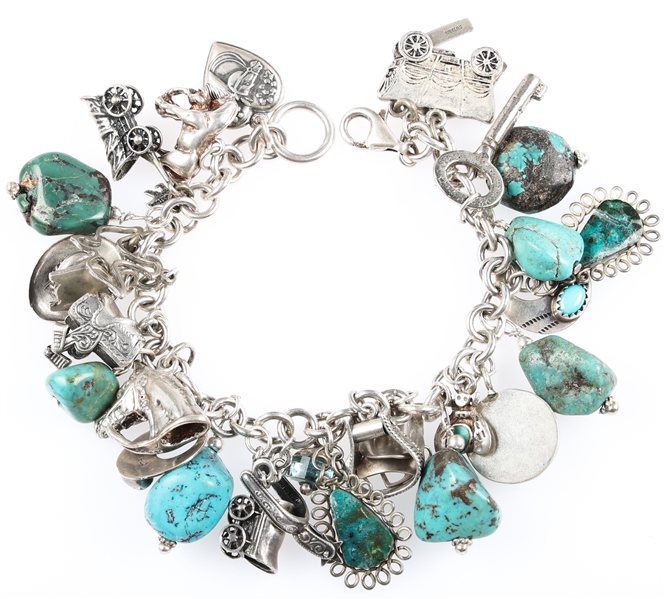 STERLING SILVER & TURQUOISE CHARM BRACELET