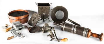 20TH C. WOODEN & METAL FOOD PROCESSING TOOLS 