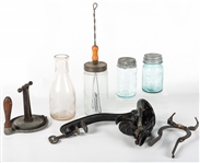 20TH C. GLASS & METAL FRUIT & CANNING TOOLS