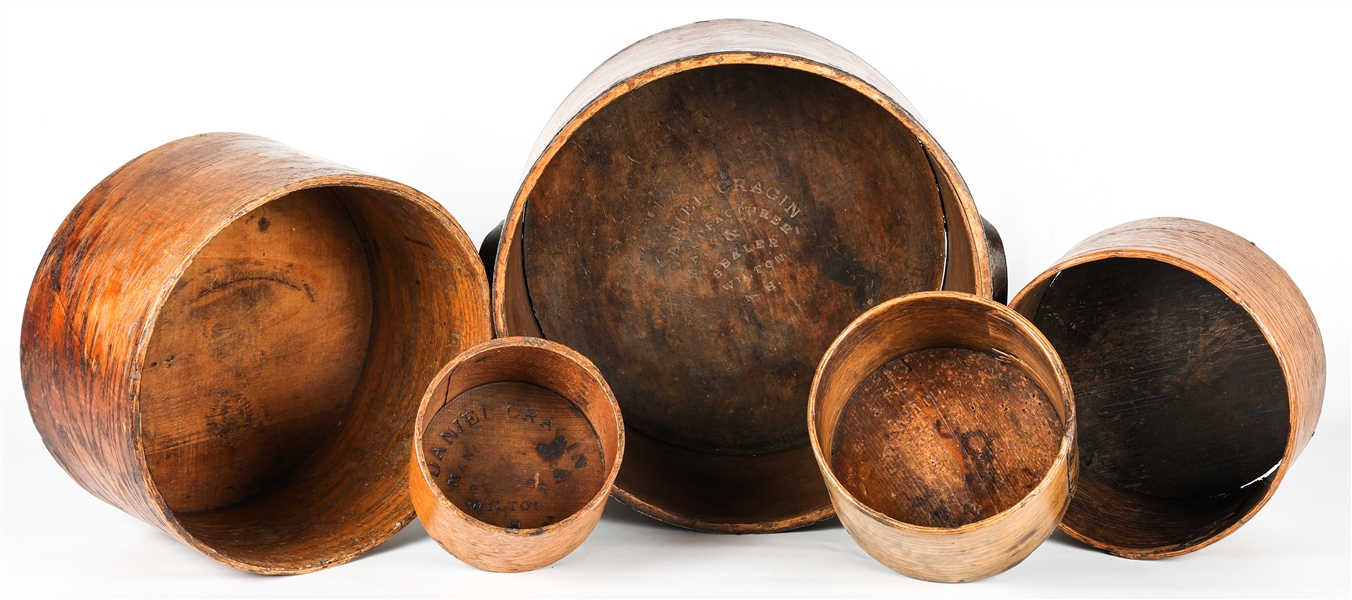 19TH C. WOODEN DANIEL CRAGIN GRAIN MEASURING CONTAINERS