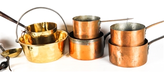 20TH C. COPPER AND BRASS COOKWARE