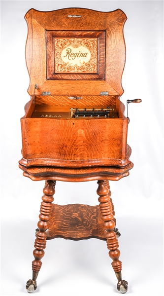 REGINA MUSIC BOX PLAYER WITH MATCHING TABLE STAND