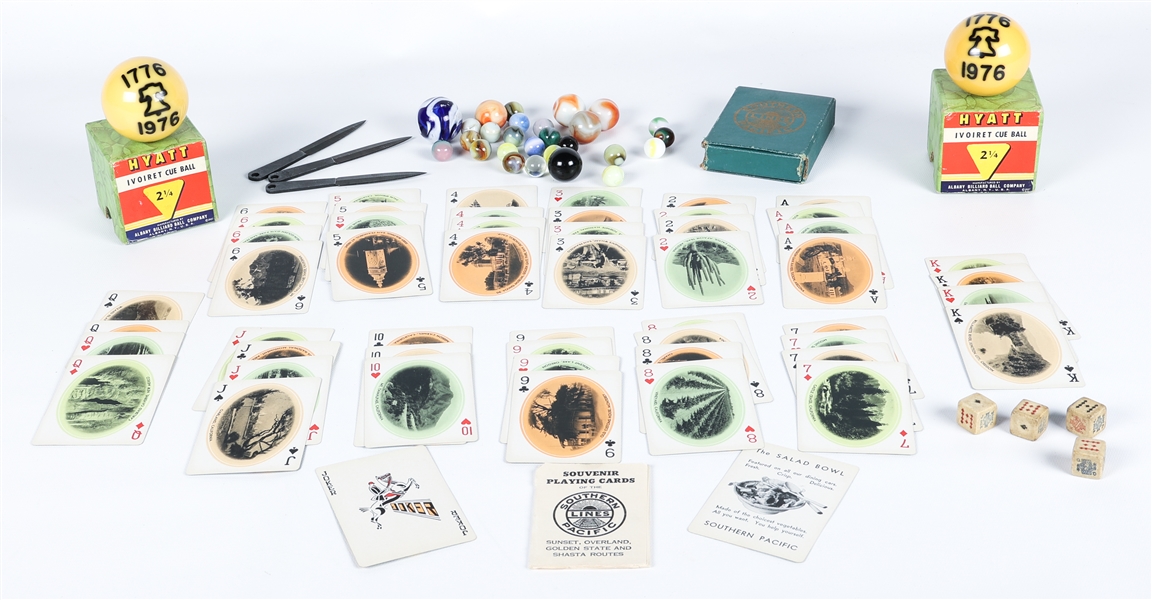 RAILWAY PLAYING CARDS, DICE, MARBLES, CUE BALLS & MORE