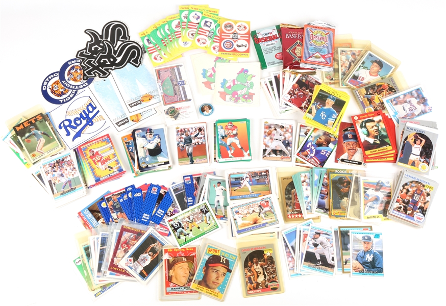SPORTS CARDS, STICKERS, PINS - BASEBALL, FOOTBALL, BASKETBALL