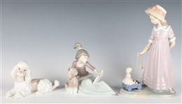 LLADRO PORCELAIN LESSON SHARED, POODLE, PULLING DOLLS CARRIAGE