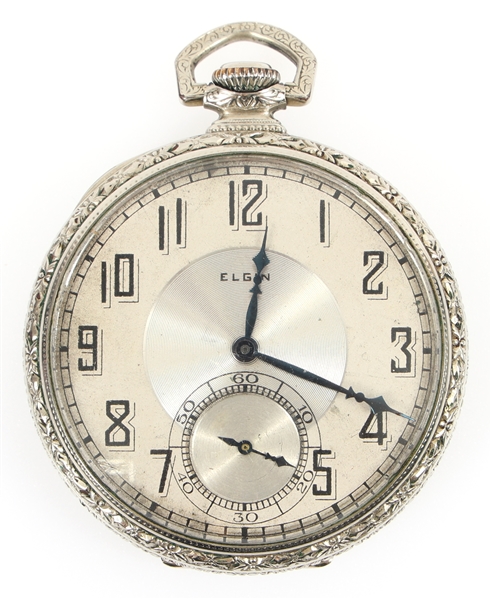 EARLY 20TH C. ELGIN WHITE GOLD FILLED CASE POCKET WATCH