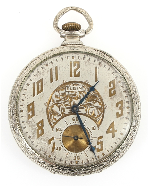 EARLY 20TH C. ELGIN WHITE GOLD FILLED CASE POCKET WATCH