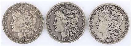 1889-O US MORGAN SILVER DOLLAR COINS - LOT OF 3