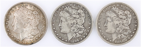 1891-O, 1896-O, & 1899-O US MORGAN SILVER DOLLAR COINS