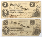 OCTOBER 1861 $3 STATE OF FLORIDA OBSOLETE BANKNOTES