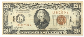 1934A US $20 FEDERAL RESERVE HAWAII EMERGENCY ISSUE NOTE