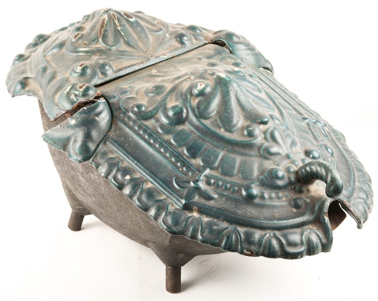 19TH C. ENAMELED IRON COAL HOD/SCUTTLE 
