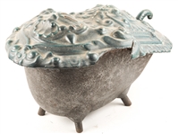 19TH C. ENAMELED IRON COAL HOD/SCUTTLE 