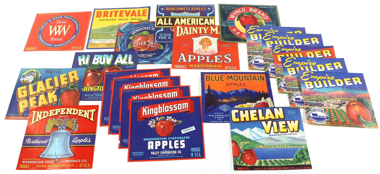 WASHINGTON STATE FRUIT CRATE LABELS LOT OF 19
