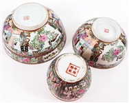 CHINESE ROSE MEDALLION PORCELAIN BOWLS - LOT OF 3