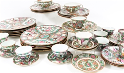 CHINESE ROSE MEDALLION PORCELAIN TEA CUPS & PLATES