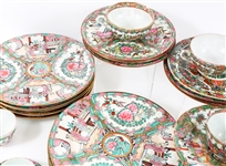 CHINESE ROSE MEDALLION PORCELAIN TEA CUPS & PLATES