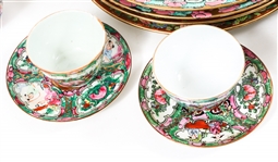 CHINESE ROSE MEDALLION PORCELAIN TEA CUPS & PLATES