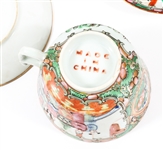 CHINESE ROSE MEDALLION PORCELAIN TEA CUPS & PLATES
