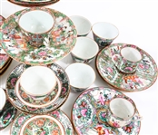 CHINESE ROSE MEDALLION PORCELAIN TEA CUPS & PLATES