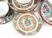 CHINESE ROSE MEDALLION PORCELAIN TEA CUPS & PLATES