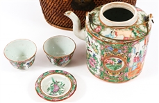 MID-20TH C. CHINESE PORCELAIN WICKER WEDDING TEA SET