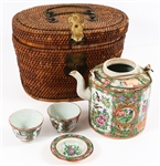 MID-20TH C. CHINESE PORCELAIN WICKER WEDDING TEA SET