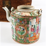 MID-20TH C. CHINESE PORCELAIN WICKER WEDDING TEA SET