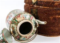 MID-20TH C. CHINESE PORCELAIN WICKER WEDDING TEA SET