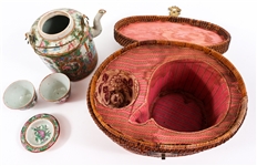 MID-20TH C. CHINESE PORCELAIN WICKER WEDDING TEA SET