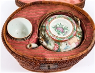 MID-20TH C. CHINESE PORCELAIN WICKER WEDDING TEA SET