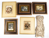 20TH C. EUROPEAN STYLE PRINTED SILKS, ETCHINGS & SCONCE