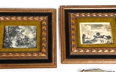 20TH C. EUROPEAN STYLE PRINTED SILKS, ETCHINGS & SCONCE