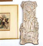 20TH C. EUROPEAN STYLE PRINTED SILKS, ETCHINGS & SCONCE