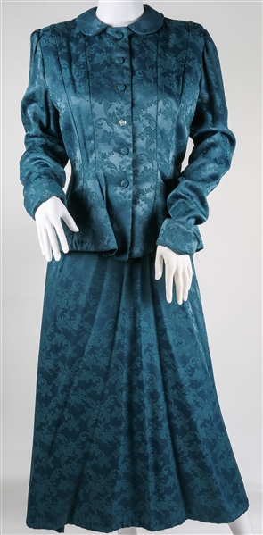 1960s MARISSA FERRERE GREEN DAMASK WOMENS ENSEMBLE