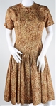 1950s WOMENS BROWN FLORAL PRINT MIDI LENGTH DRESS