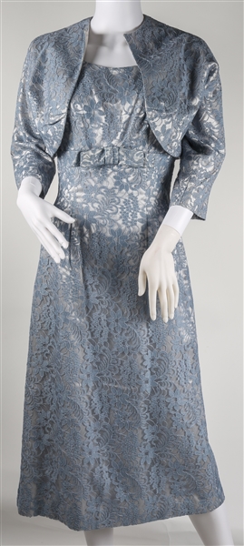 1950s WOMENS BLUE FLORAL MIDI LENGTH DRESS
