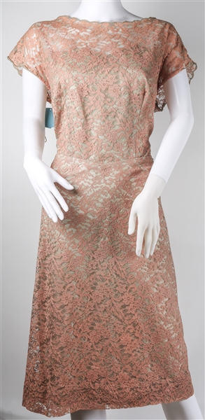 1950s FERMAN OGRADY WOMENS PINK & GREEN LACE DRESS