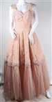 1960s WOMENS PINK FLORAL FULL LENGTH FORMAL DRESS