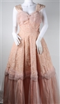 1960s WOMEN'S PINK FLORAL FULL LENGTH FORMAL DRESS