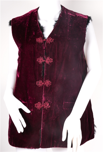 WOMENS REVERSIBLE PURPLE VELVET & RABBIT FUR VEST 