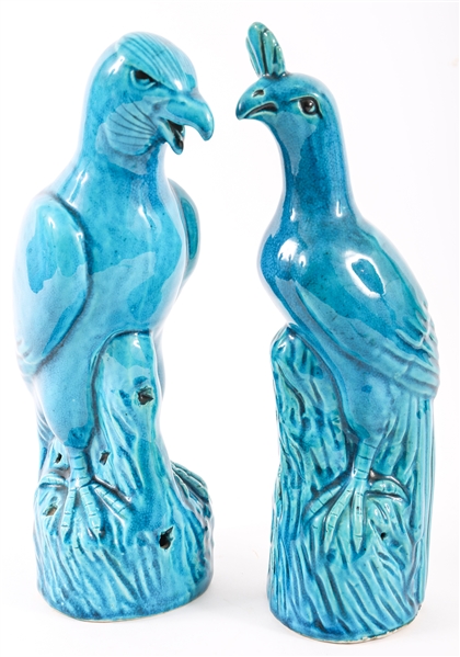CHINESE TURQUOISE GLAZED BIRD FIGURINES